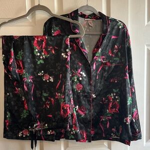 Victoria's Secret Black and Pink Satin Pajama Set